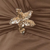 SHEIN Round Neck Waist Metal Decor Pleated Dress