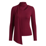 SHEIN Women's Burgundy Ribbed Texture Long Sleeve Fitted Casual BLOUSE