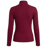SHEIN Women's Burgundy Ribbed Texture Long Sleeve Fitted Casual BLOUSE