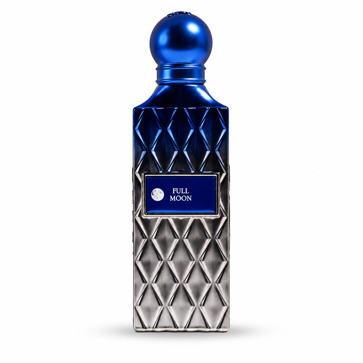 Full Moon Ibraheem AlQurashi blue and silver perfume bottle