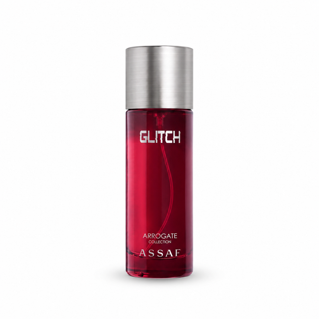 Glitch Assaf Eau de Parfum red bottle with silver cap