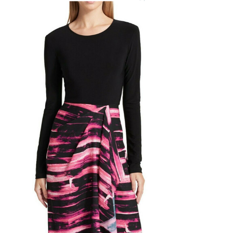 DKNY Women's Black Printed Draped Knee-length Dress Catwa Deals - كاتوا ديلز | Perfume online shop In Egypt