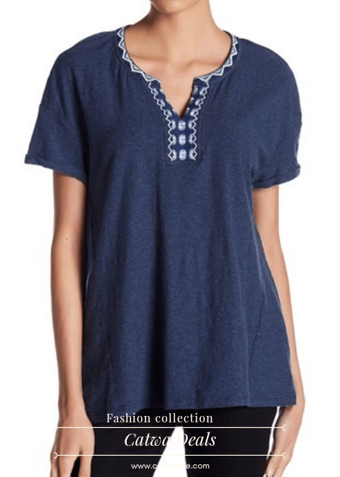 Vince Camuto Embroidered Split Neck Tee Catwa Deals - كاتوا ديلز | Perfume online shop In Egypt