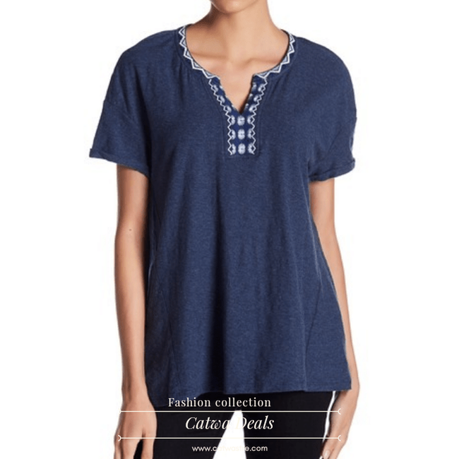 Vince Camuto Embroidered Split Neck Tee Catwa Deals - كاتوا ديلز | Perfume online shop In Egypt